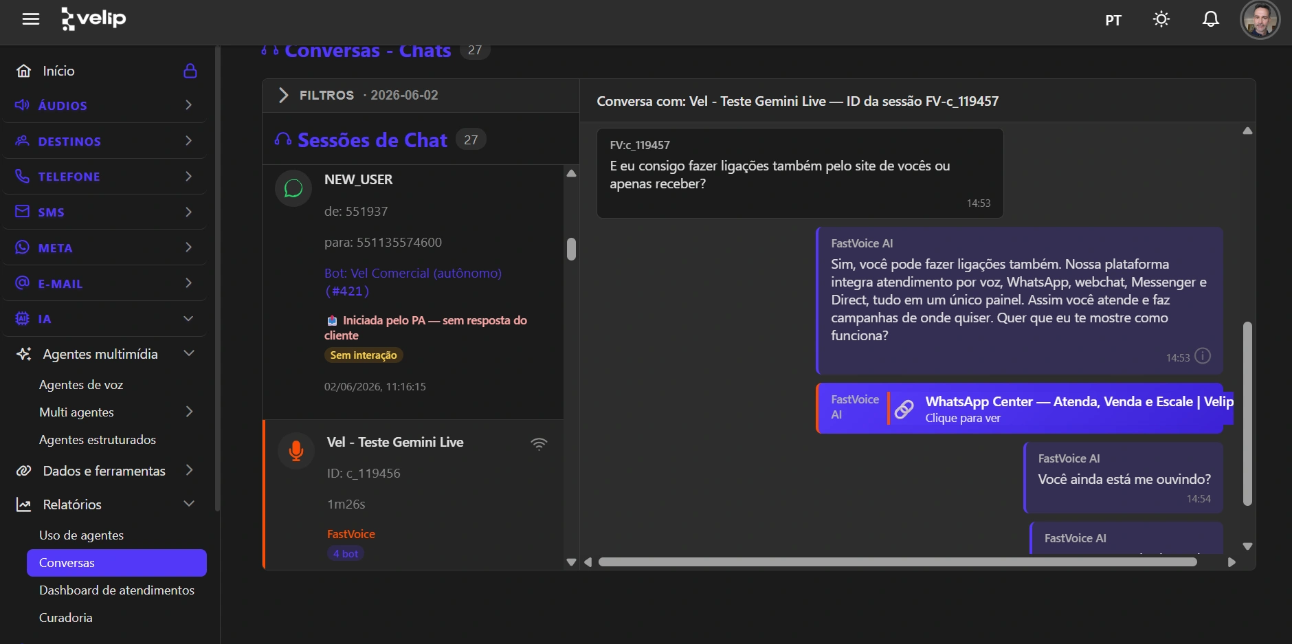 Velip Conversations and Call History Management Dashboard