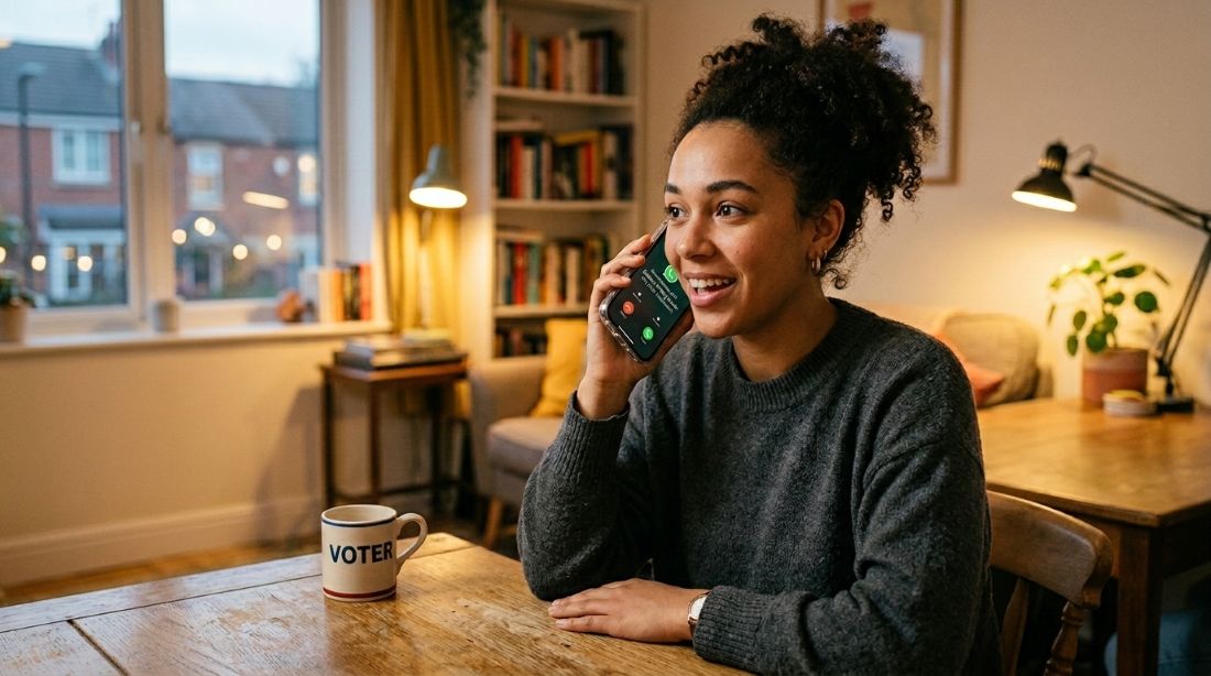 Celular com chamada e WhatsApp para pesquisa eleitoral automatizada