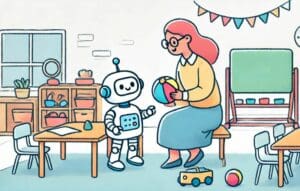 Professora de educação infantil educa robô
